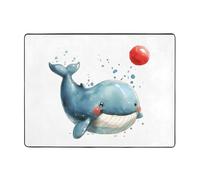 Happy Blue Whale Tappeto per decorazione del soggiorno, morbido, lavabile, per camera da letto, 150 x 122 cm, per interni, camera da letto e soggiorno