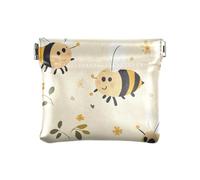 Happy Bumble Bees Polline PU Leather Small Coin Comoda borsa per il trucco borsa per il trucco per uomo donna viaggio Happy Bumble Bees Polline, taglia unica, moderno, Felice Bumble Bees Polline,