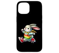 Happy Bunny Jump Day Rainbow Adventure Custodia per iPhone 15