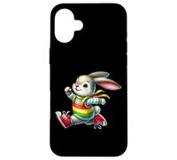 Happy Bunny Jump Day Rainbow Adventure Custodia per iPhone 16 Plus