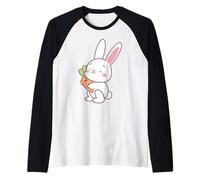 Happy Bunny With Carrot - Maglietta unisex unisex Maglia con Maniche Raglan