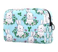 Happy Bunny with Clover Flower Cosmetic Bag per donne, beauty case da viaggio grande borsa per trucchi pratica borsa organizer con cerniera, Multi, 18.5x7.5x13cm/7.3x3x5.1in, Beauty case