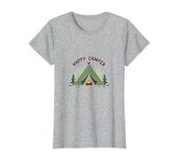 Happy Camper All'aperto Avventura Tenda Fuoco Maglietta, Donna, Grigio Melange, XXL