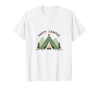 Happy Camper All'aperto Avventura Tenda Fuoco Maglietta, Uomo, Bianco, XXL