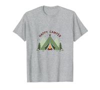 Happy Camper All'aperto Avventura Tenda Fuoco Maglietta, Uomo, Grigio Melange, XXL