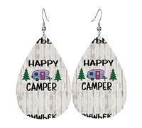 Happy Camper - Orecchini in pelle a forma di goccia d'acqua, a doppia faccia, da donna, Misura unica, Pelle sintetica