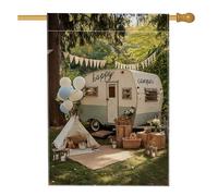 Happy Camping Garden Flag, striscione vintage per feste in campeggio con decorazione rustica per esterni, bandiera su entrambi i lati, in iuta, decorazione per prato per primavera ed estate, 71 x 101