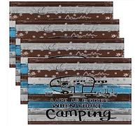 Happy Camping Tovaglietta per cucina tavolo da pranzo per interni ed esterni, set di 4 tovagliette per camper e campeggio, in microfibra, stile rustico, 45 x 30 cm
