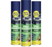 Happy Car x3 Spray Lucida Cruscotto Auto Professionale 600 ml - Lucida, Profuma e Deterge - Non Unge e Adatto a Tutte le Superfici - Made in Italy (WOOD)