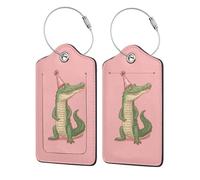 Happy Cartoon - Etichette per bagagli in pelle di coccodrillo per valigie, confezione da 2, con patta per la privacy, etichetta identificativa con nome e anello in metallo, per donne e uomini, da