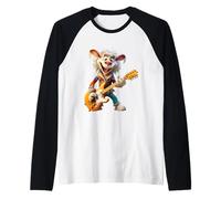 Happy Cartoon Rabbit Rocker Che Suona la Chitarra elettrica Maglia con Maniche Raglan
