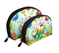 Happy Caterpillar - Trousse da viaggio con stampa di 2 pezzi, portatile, da viaggio, bianco, Taglia unica