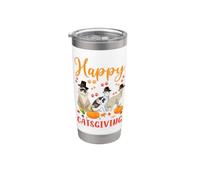 Happy Catsgiving - Simpatico gatto del Ringraziamento che indossa un cappello da pellegrino Bicchiere termico in acciaio inox doppia parete