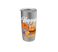 Happy Catsgiving - Simpatico gatto del Ringraziamento che indossa un cappello da pellegrino Bicchiere termico in acciaio inox doppia parete