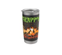 Happy Catsgiving - Simpatico gatto del Ringraziamento che indossa un cappello da pellegrino Bicchiere termico in acciaio inox doppia parete