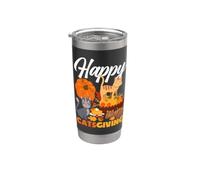 Happy Catsgiving - Simpatico gatto del Ringraziamento che indossa un cappello da pellegrino Bicchiere termico in acciaio inox doppia parete