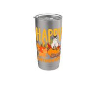 Happy Catsgiving - Simpatico gatto del Ringraziamento che indossa un cappello da pellegrino Bicchiere termico in acciaio inox doppia parete
