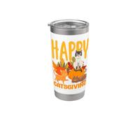 Happy Catsgiving - Simpatico gatto del Ringraziamento che indossa un cappello da pellegrino Bicchiere termico in acciaio inox doppia parete