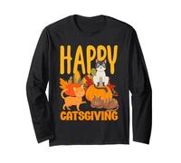 Happy Catsgiving - Simpatico Gatto del Ringraziamento Che Indossa Un Cappello da pellegrino Maglia a Manica