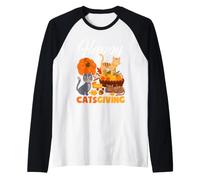 Happy Catsgiving - Simpatico Gatto del Ringraziamento Che Indossa Un Cappello da pellegrino Maglia con Maniche Raglan