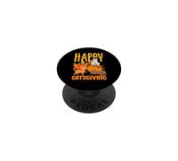 Happy Catsgiving - Simpatico gatto del Ringraziamento che indossa un cappello da pellegrino PopSockets PopGrip Adesivo