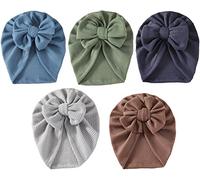 Happy Cherry 5 Pcs Cappelli Neonati Turbante Cotone Cappellini con Fiocco Bimba Carini Ospedale Berretti Bambina Copricapi Avvolgenti Accessori per Capelli