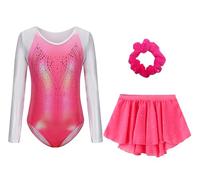 Happy Cherry Bambina Ragazze Body Ginnastica 3 Pezzi con Gonna e Fascia Costume Balletto Leotards da Danza Classica Rosa 7-8 anni