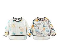 Happy Cherry - Bambini Grembiule Bavaglino Impermeabile Manica lunga Bambine Bambino 2 Pezzi Grembiule per Pittura Dipingere Giocare Mangiar Neonato Apron Cotone - 1-2 Anni