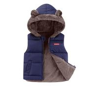 Happy Cherry Bambini Piumino Gilet Invernale con Cappuccio Unisex Giubbino Imbottito Antivento Senza Maniche Ragazzi Ragazze Outwear Reversibile Caldo Leggero Fodera in Pile Blu 6-7 Anni