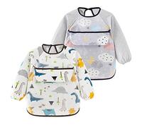 Happy Cherry - Bavaglino con Maniche Impermeabile Bambini Neonato Bambine Bambino Grembiule Pittura Manica Lunga Scuola per Gioco Dipingere Mangiar - 1-2 Anni