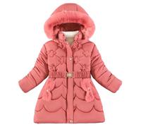 Happy Cherry Cappotto invernale da bambina con cappuccio, in peluche, protezione dal freddo, caldo cappotto di cotone, carino alla moda, per attività all'aperto, uso quotidiano, escursionismo, Rosso