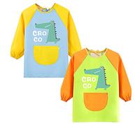 Happy Cherry Grembiulino Maniche Lunghe Grembiule per Bambini Grembiule Artigianale Bambini Tessuto Impermeabile Elementi Animali Carini 2 Pezzi Stile D 8-12 Anni