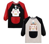 Happy Cherry Grembiulino Maniche Lunghe Grembiule per Bambini Grembiule Artigianale Bambini Tessuto Impermeabile Elementi Animali Carini 2 Pezzi Stile F 8-12 Anni