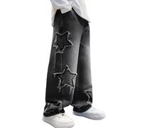 Happy Cherry Jeans Ragazzi Bambino Gamba Larga Pantaloni Denim Cotone Comodi Primavera Autunno Y2K Loose Fit Pants Nero con Tasche 9-10 Anni