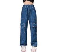Happy Cherry Pantaloni Cargo Larghi Bambine Vita Alta con Tasche Multiple Pantaloni Lunghi Casual Ragazze Ragazzi Gamba Larga Y2K Pantaloni Streetwear 10-11 Anni