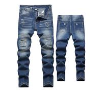 Happy Cherry Ragazzi Jeans Skinny Fit Denim Blu Scuro Pantaloni Strappati Jeans Moda con Tasche Pantaloni Lunghi Fori Vintage per Bambini 11-12 Anni
