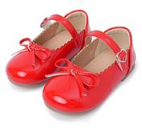 Happy Cherry Scarpe Mary Jane Bambina in Pelle Lucida Scarpette da Scuola con Suola Moribida Scarpine da Principessa Eleganti Fiocco Tinta Unita Rosso EU 21