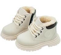 Happy Cherry Stivaletti Invernali Bambina Bambini Stivali da Neve Antiscivolo Impermeabili Ragazzi Elegante Scarpe Piatte Scuola Doposci Pelle Scarponcini Morbidi Regalo Beige 30 EU