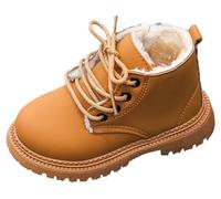 Happy Cherry Stivaletti Invernali Bambina Bambini Stivali da Neve Antiscivolo Impermeabili Ragazzi Elegante Scarpe Piatte Scuola Doposci Pelle Scarponcini Morbidi Regalo Marrone EU 23