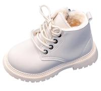 Happy Cherry Stivaletti Invernali Bambina Bambini Stivali da Neve Antiscivolo Impermeabili Ragazzi Elegante Scarpe Piatte Scuola Doposci Pelle Scarponcini Morbidi Regalo Beige EU 30
