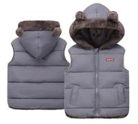 Happy Cherry Toddler Gilet Trapuntato con Orecchie d'orso con Cappuccio Gilet Senza Maniche Bambini Unisex Outdoor Caldo Gilet Invernale 5-6 Anni