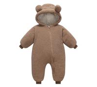 Happy Cherry Tute da Neve Bambino Pile Tutina Neonata Invernale con Cappuccio Calore Infantile Pagliaccetto Inverno Outfit Marrone per Bimbo Bimba 0-3 Mesi