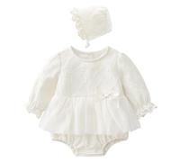 Happy Cherry Vestito Battesimo Bimba Abito Principessa Matrimonio Sposa Compleanno e Cappellino Neonata Abitini da Festa a Maniche Lunghe 9-12 Mesi