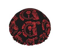 Happy Chinese New Year 2023 Cuffie da doccia Cuffia da bagno riutilizzabile Cappello da doccia elastico da bagno Morbido impermeabile per cappucci per capelli di tutte le lunghezze di capelli