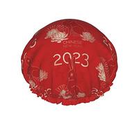 Happy Chinese New Year 2023 Cuffie da doccia Cuffia da bagno riutilizzabile Cappello da doccia elastico da bagno Morbido impermeabile per cappucci per capelli di tutte le lunghezze di capelli