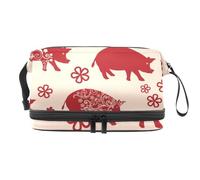 Happy Chinese New Year of Pig - Trousse a doppio strato, per donne e ragazze, trousse da viaggio per trucchi, pratica borsa organizer con scomparto per pennelli, Multi, 27x15x14 cm/10.6x5.9x5.5 in,