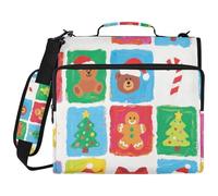 Happy Christmas Bear 3 anelli robusto raccoglitore con cerniera con tracolla e manico Laege Capacità borsa organizer per documenti per studenti di medie dimensioni