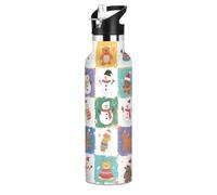 Happy Christmas - Borraccia per bambini con pupazzo di neve, a prova di perdite, senza BPA, con coperchio con cannuccia, a doppia parete, isolata sottovuoto, per acqua, latte, succhi di frutta, scuola