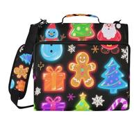 Happy Christmas - Raccoglitore con 3 anelli e cerniera, motivo alberi di Natale, verde fluorescente, con cinghia, multitasche, portatile, per la scuola media