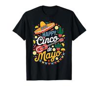 Happy Cinco de Mayo Sombrero Chitarra Cactus Festa Messicana Maglietta